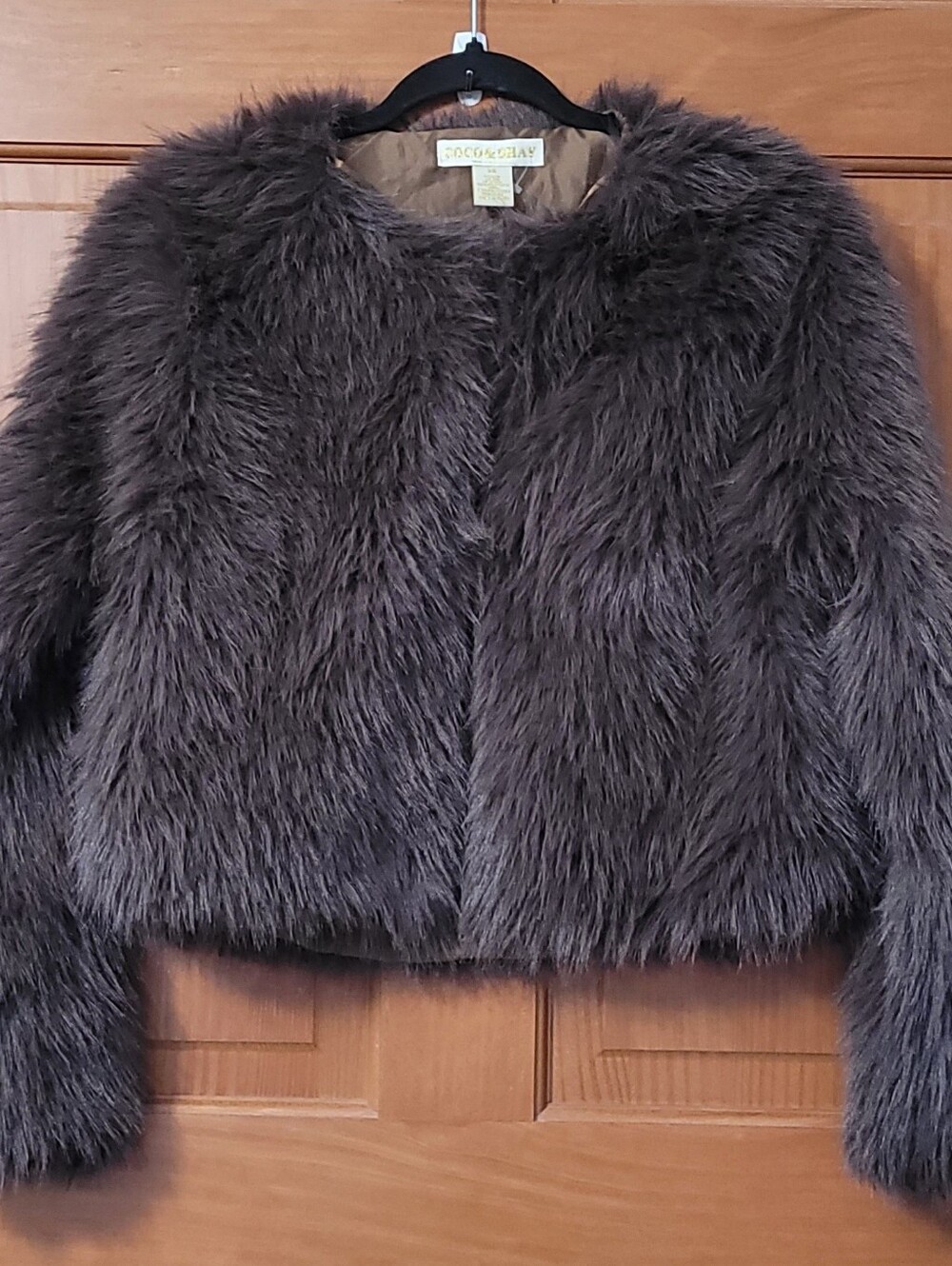 COCO & SHAY Faux Fur Cropped Jacket Womens XS  Brown Mob Wife Y2K Rave
